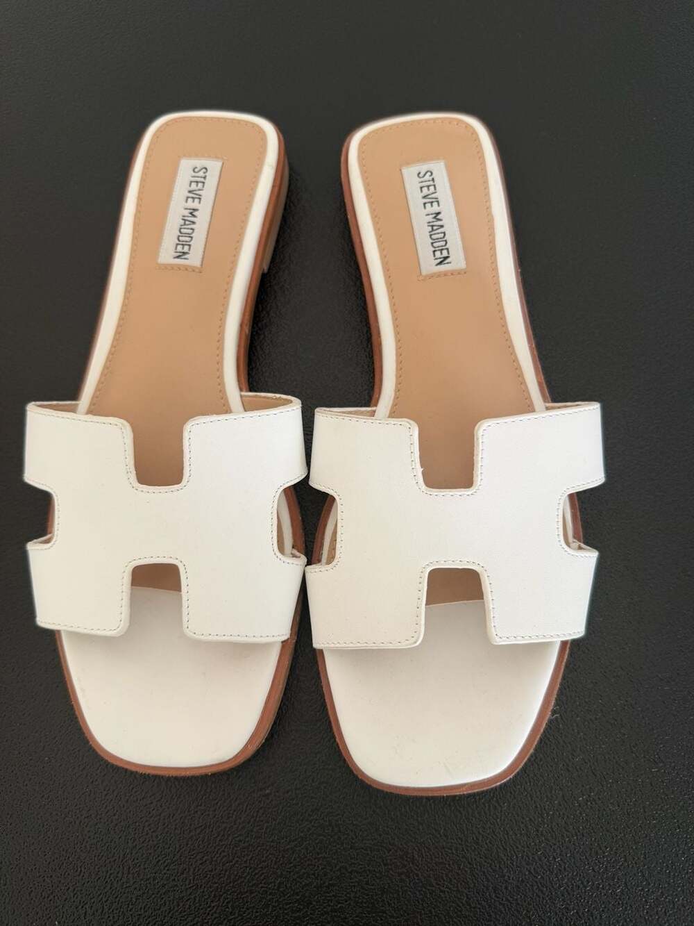 Steve Madden Hadyn White Leather Slide Sandals-8